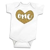 First Birthday Shirt Girl, Gold Heart Bodysuit (6-12 Months) by Bump and Beyond Designs