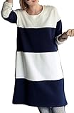 (チレーネ) Chilene ボーダー トレーナー レディース ロング 丈 ゆったり 体形カバー 薄手 カジュアル ストレッチ 生地 スウェット （ブルー XL）