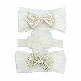 ベビー男の子と女の子、ヘッドバンド – 花とbow-knotヘッドバンドを新生児|幼児用|子供用 – ソフトゴムデザインのセット3 S ベージュ