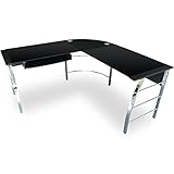 デスク パソコンデスク L字デスク コーナー ガラス キーボードスライダー ブラック