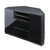 キャスター付きコーナーTVボード ロビン ハイタイプ ブラック(前板鏡面タイプ)