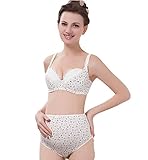 【ママ＆キッズ】Poche マタニティ 4色 下着セット 上下 授乳 ブラジャー パンツ 産前 産後 M L XL XXL XXXL ピンク ホワイト ドット 水玉 花柄 (XL, 3)