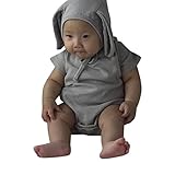 Karchi ベビー服 男女兼用 ロンパース 可愛い　帽子付き 半袖 無地　コットン100% カバーオール　春夏服 誕生日　お出かけ　パーティー ０－２４ヶ月設定　グレー (90)