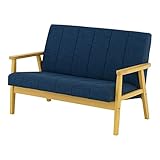 SATO セレノソファ 2人掛けストライプ 布ネイビー 肘ナチュラル