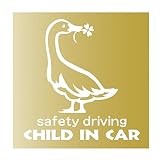 デザイン工房ＳＩＧＮＳ 車ステッカー Child in car 16 綺麗にはがせる 車 ステッカー アヒル 四つ葉 ゴールド