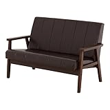 SATO セレノソファ 2人掛けストライプ PVCブラウン 肘ダークブラウン