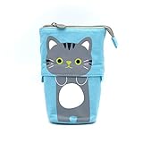 ロジック 2WAYペンケース 猫 [おしゃれ文房具/筆箱/ペン立て] 高さ調節 アニマル ねこ (グレー)