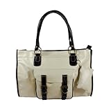 オフホワイト 双ハンドル フロントポケット付きの人工皮革バッグ/ハンドバッグ