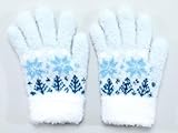 ふわふわモコモコあったかキッズ手袋 スノー＆ツリー柄 サックスブルー