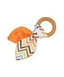 Natural Organic Maple Wooden Teething Ring Toy - Bunny Ears Teether - Multi Color Wave Fabric and Or