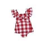 Ochine　新生児　幼児　女の子　レッドチェック柄　ロンパース　ノースリーブ　カバーオール　蝶結び付き　パジャマにも　カジュアル　0～18ヶ月設　70　80　90　100