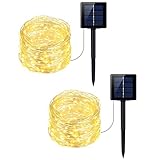 PChero ソーラーイルミネーションライト 100LED 2個セット ストリングライト ソーラー充電式 8発光モード 防水 ガーデンライト 屋外 パーティー クリスマスなどの飾りライト 電球間隔10
