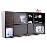 ディスプレイラック フラップ扉 縦横自在の組合せ 使い分けできる2タイプ 木製 2個セット 幅91cm ブラウン