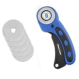 (BLUE) - Powstro Rotary Cutter 45mm Deluxe Handle Rotary Cutter Roller Knife Tool with 5 Spare Blade