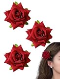 Copeflap 薔薇 ヘアピン バラ ヘアクリップ ローズ ヘアアクセサリー 髪留め 3個セット (赤)