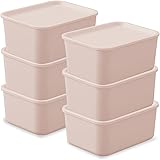 アイリスオーヤマ 収納ボックス ふた付き 6個セット 幅29×奥行22×高さ13cm 収納ケース ふた付き積み重ねBOX ピンクベージュ 収納 衣類 おもちゃ コスメ 調味料 FTB29