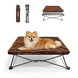 UNP ドッグコット ペットコット 犬用コット ペットベッド 犬用ベッド 折りたたみ クッション付き 洗える 暖かい アウトドア 地面から離れ キャンプベッド コンパクト収納 軽量 通気性 小型犬 中型犬 猫 ペット (ブラウン, S)