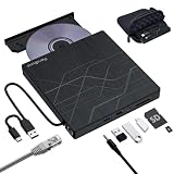 スーパー外付けCD DVDドライブ USB 3.0 DVDバーナー イーサネットアダプター付き USB3個とTF/SDカードポート2個 CD DVDプレーヤーリーダーライター 光学ディスクドライブ ノートパソコン Mac Windows Linux用 キャリーケース付き