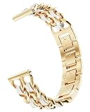 [monomam] スマートウォッチ ベルト 20mm レディース ステンレス チェーン 交換バンド (ベルト幅:20mm) (GOLD×WHITE)