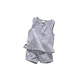 女の子の服 夏 タンクトップ上下セット Pojour 1-6歳キッズ用 子供かわいいセット 通気 綿 グレー(100cm)