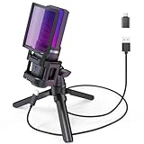 ZealSound ゲーム用 PC マイク USB コンデンサーマイク マイク RGBライティング カーディオイド指向性 プラグ＆プレイ PS4&5 Mac 電話用、YouTube Skype Discord Zoom 録音 Type-C アダプター、ミュート ボタン、三脚スタンド、ポップ フィルター & ショックマウント付き A68（黒）