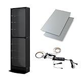 【福袋】【地球家具】コレクションラック「レギュラー」新シリーズセット 幅55cm 奥行19cm 【正規品】[鍵付きコレクションケース] [耐震]（開き戸 ハイタイプ本体+背面ミラー2枚+LEDセット） ブラック