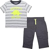 カーターズ（Carter's）【グレーボーダー半袖上下セット】男の子グレーボーダーMOMMY'S BIG BUY恐竜半袖Tシャツ&ダークグレーパンツ2点セットアップ 3months 3ヶ月用　60cm