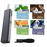 (ブラック)Oixi 加熱式タバコHNB スターターキット 【本体(USBケーブル付き)＋フレーバー4種 (各20本)】 ニコチン0 アイコス HNB互換機 15秒予熱 軽量 温度調節 自動清掃 バイブレーション機能 電子タバコ （ILUMAは除外）