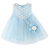 ファッションかわいい幼児キッズベビーガールズ幸運な太陽オ - ネックノースリーブフラワーメッシュ服パーティープリンセスドレス (90, ブルー)