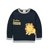 PANCY 子供服 春秋 長袖 Tシャツ トレーナー 丸い襟 男の子 女の子 可愛い 動物柄 ライオン くま 4種(100cm,ネイビー ライオン)