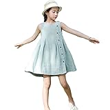 [XINXIKEJI]子供服 女の子ドレス サマードレス ひざ丈 女の子 ノースリーブ ボタン 子供ワンピース キッズ服 お姫様ドレス ガールズワンピース お洒落 田園風 ジュアル 結婚式 入園式 1
