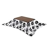 モダンデコ ファンモーター搭載 長方形 カジュアル こたつ 120×80cm (本体：ブラウン 布団：フラワー黒)