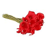 ETGtek(TM) 10個入りの花嫁のウェディングブーケレアルタッチPuのカーラリリーフラワーホームウェディングホテルパーティーイベントクリスマスギフトデコレーション（レッド）