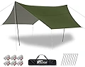 FIELDOOR ヘキサ タープ Mサイズ 440×470cm 【カーキ】 収納 キャリーバッグ＋ロープ＋ペグ＋アルミ自在金具付 4～6人用 UVカット シルバーコーティング