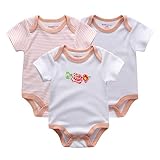 Chamie新生児から ロンパース 赤ちゃん 綿100 半袖 Baby ボディースーツ 3枚セット ベビー服 ホワイト 6-9M