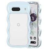 QLTYPRI Google Pixel 7a 用 ケース クリア ウェーブ ピクセル 7A ソフト TPU うねうね 透明 ケース おしゃれ 韓国 可愛い 薄型 軽量 耐衝撃 波状フレーム スマホケース ワイヤレス充電対応 ストラップホール付き（Google Pixel 7A、 ライトブルー)