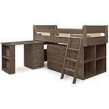 システムベッド デスク 学習デスク パソコンデスク 机 ワゴン付き (ブラウン)