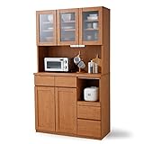 キッチン 食器棚 蒸気を吸水 調湿 モイス加工 耐震ラッチ 日本製 コード穴 木製 レンジ台 ガラス扉 幅105cm 高さ182cm チェリー