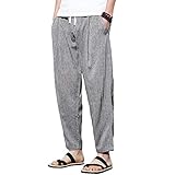 [YUKIHARA] サルエルパンツ メンズ 夏 麻パンツ 9部丈 ワイドパンツ ヨガ 日常 メンズ リネンパンツ XL