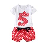 LittleSpring夏 ベビー 女の子 セットアップ お誕生日服セット 1-5歳 水玉柄 半袖 Tシャツ 水玉 ショートパンツ スカート 二点セット レッド パンツ120