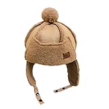 ポンポン 耳あて 帽子 ベビー 防寒帽 パイロット キャップ キッズ 男の子 女の子 (ベージュ)