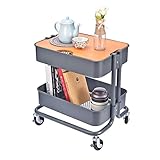 Melody House 2段キッチンワゴン 天板＆キャスター付き バスケットトローリー 収納キッチン メッシュ状の底板 ブレーキ付き スチールラック ベビーワゴン