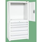 保管システム収納庫 鍵付き 両開扉コンビタイプ 引き出し付き 幅900×奥行640×高さ1800mm 耐荷重100kg/段 SKE-PNH9063D5W