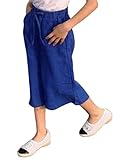 Plus Nao(プラスナオ) パンツ キッズ 子供用 ハーフ 半ズボン 7分丈 男の子 女の子 無地 クロップ ゴム ガウチョ 夏 くるぶし ひざ下 ブルー 120cm