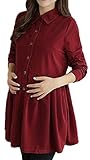 (Miwoluna) マタニティ チュニック ワンピース コーディロイ 長袖 前開き レッド XL