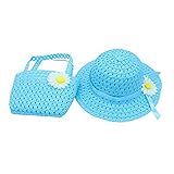 RowaiストローサンハットバッグセットキュートSummer Flower Sunキャップとハンドバッグ女の子用 カラー: ブルー