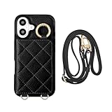 HanaRo iPhone16 用 ケース スマホケース 鏡 ミラー 付き キルティング カード収納 背面ポケット ﾌﾞﾗｯｸ