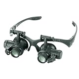 クラフト制作の必需品 メガネ型ルーペ 10/20倍率 LED搭載