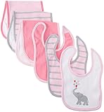 Hudson Baby 6 Piece Bib and Burp Cloth Set, Pink Elephant by Hudson Baby