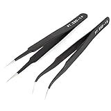 13センチメートル長ブラック耐磁ストレートカーブピンセット2個